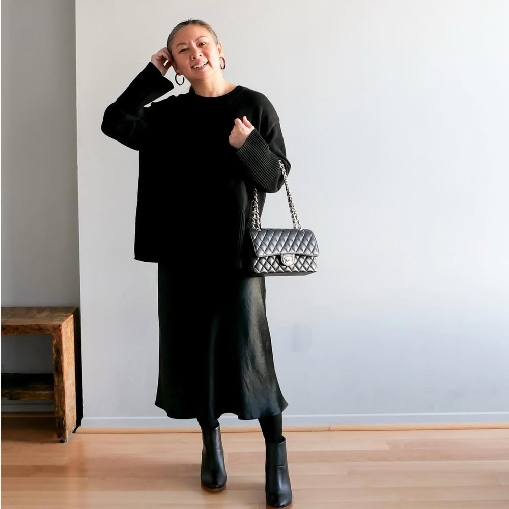 CLOSET SALE! Babaton Satin Midi Slip Skirt, in Black, Size 8